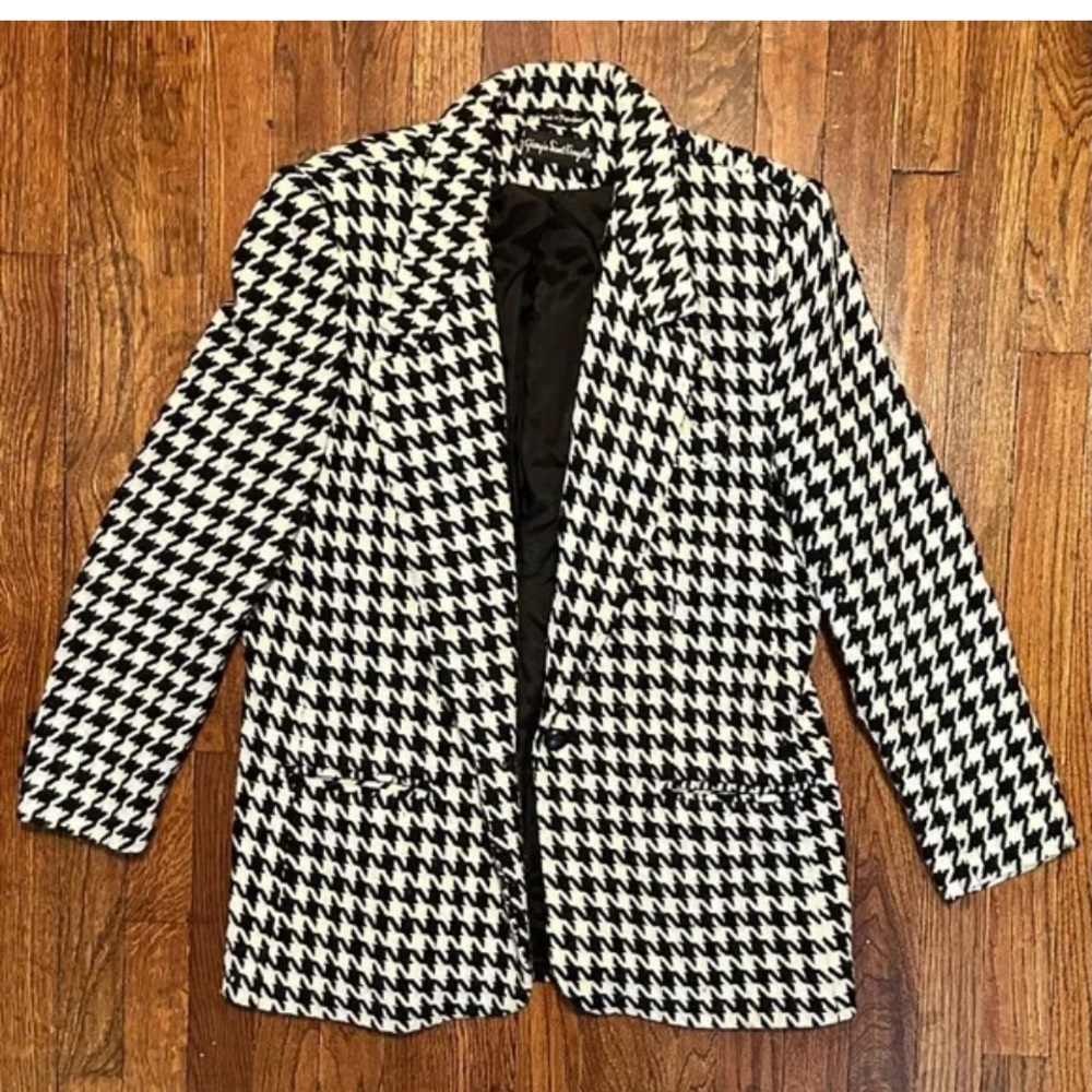 REQUIREMENTS Black & White Wool Houndstooth Vintage Coat Size 8 NWOT - Picture 2 of 10